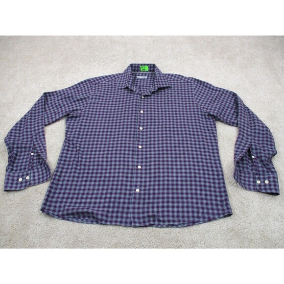 Peter Millar Other - Peter Millar Shirt Adult Large L Purple Blue Plaid Check Cotton Button Up Mens